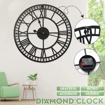 

40cm Iron Roman Round Shape Wall Clock Simple Clocks Home Decorative Retro Wall Clocks Living Room Decoration Wall Art Decor