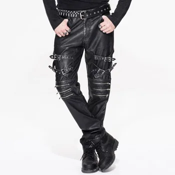 

Devil Fashion Men's Punk Rock Pu Leather Trousers Handsome Straight Mens Pants