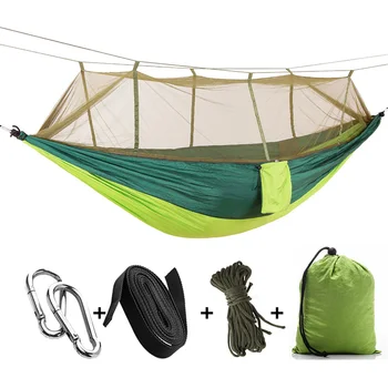 

260x140cm Portable Lightweight Camping Hammock Parachute Cloth Hammock with Mosquito Net (Fruit Green and Dark Green, Green Net)