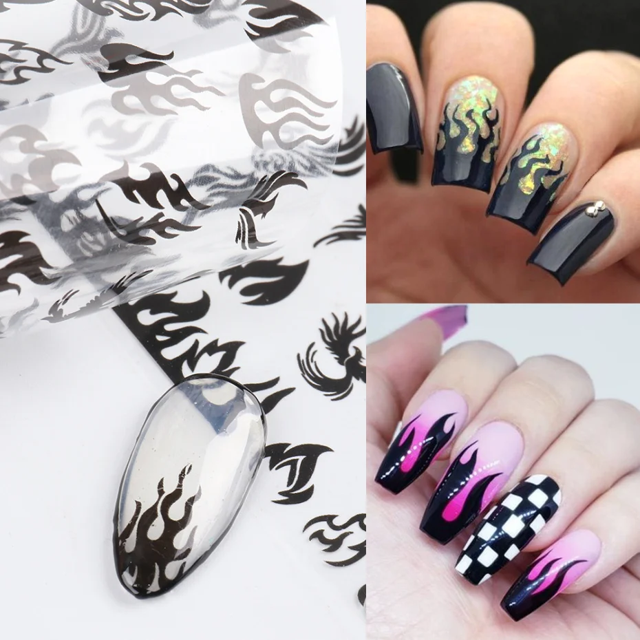 Black Nail Foil Butterfly Flower 4