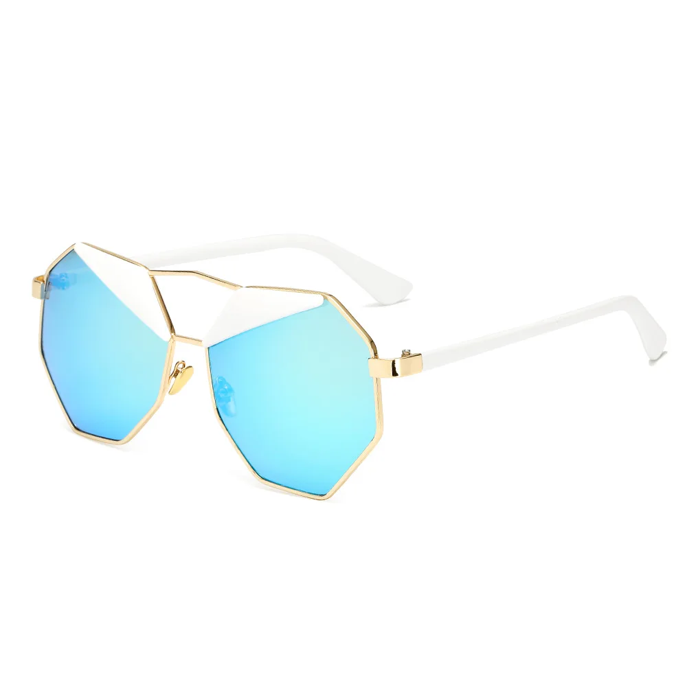 YOOSKE винтажные многоугольные солнцезащитные очки для женщин и мужчин, брендовые металлические солнцезащитные очки для бровей, мужские розовые синие солнцезащитные очки, ретро зеркальные очки - Цвет линз: Синий