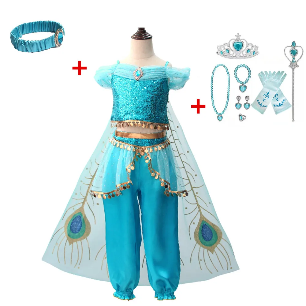 dress 03 Accessories FindPitaya/рождественское детское платье маскарадный костюм с лампой Аладдина Принцесса Жасмин, платье для девочек костюм для ролевых игр из двух предметов - Цвет: dress 03 Accessories