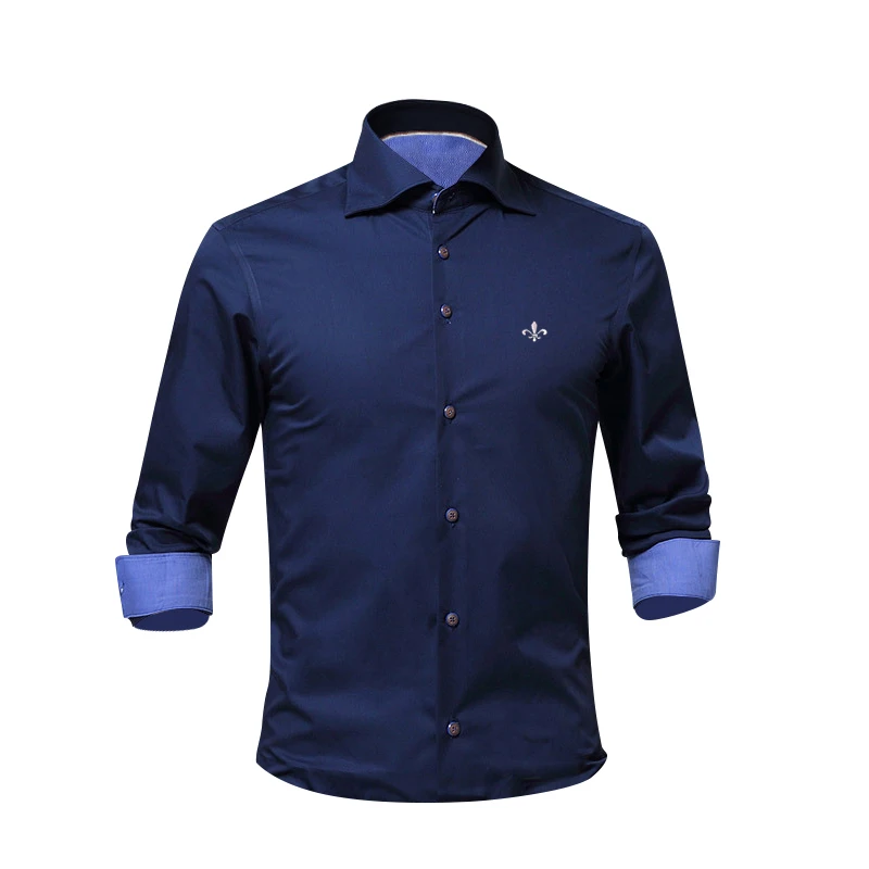 Мода Blusa Camisa Social Masculina Dudalina, рубашка с длинными рукавами, подходящая по цвету, приталенная, мужская одежда с цветочным рисунком - Color: DCZ5802-NAVY