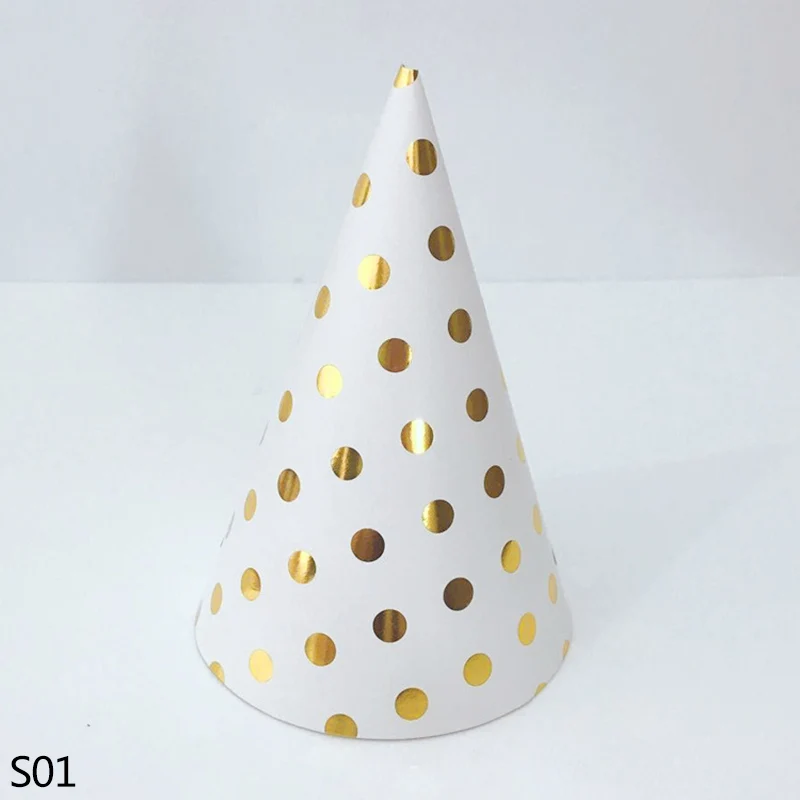 S01 gold dot 10 шт./компл. цвета: золотистый, серебристый полосатый резиновые сапоги с рисунком в горошек, со звездами и Бумага вечерние шляпа шапки Дети День рождения ребенка душ событие декоративная бумага для вечеринок шляпа - Цвет: S01 gold dot