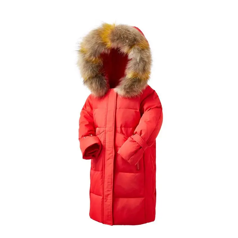 

2019 Brand Girls Down Jacket Warm Long Design Children Down Parkas Coats Fur Kids Teenager Thickening Outerwear For Cold Winter