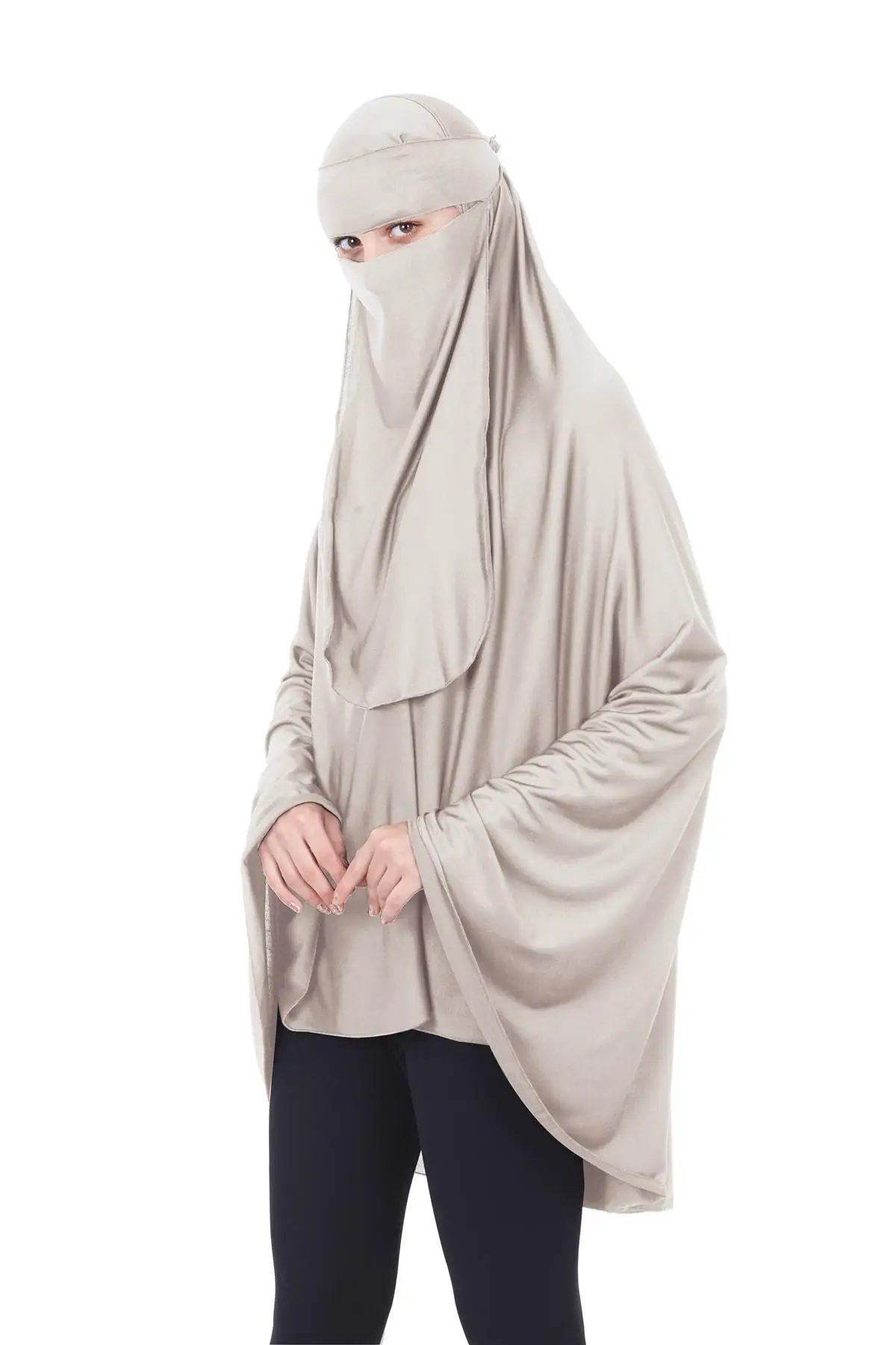 Apricot Niqab длинный химар хиджаб платок-накидка мусульманская Амира абайя для молитв исламские накладные арабские 2 шт. молитвенная одежда+ вуаль поклонение обслуживание - Цвет: Apricot