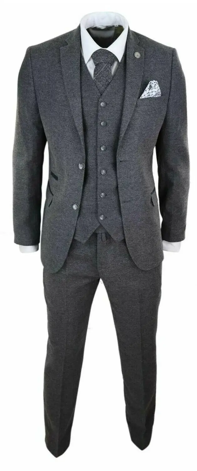 Серый мужской шерстяной твид Peaky Blinders костюм 3 шт Аутентичные 1920s классические - Цвет: Same as Picture
