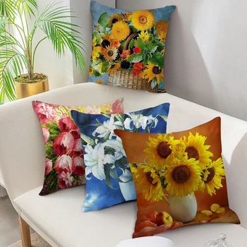

Fuwatacchi Double Side Flower Blooming Cushion Cover Sunflower Printed Pillowcase for Home Sofa Decorative Pillow Cover 45x45cm