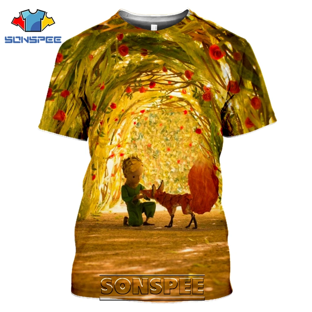 SONSPEE T-shirts The Little Prince 3D Print Men Women Funny Casual Hip Hop Streetwear Cartoon Movie Rose Tees Tops Shirt (10)
