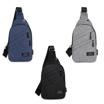 

Men Chest Bag With USB Charging Port Headphone Hole, Water Resistant Zipper Single Shoulder Messenger Bag For Running Cycling