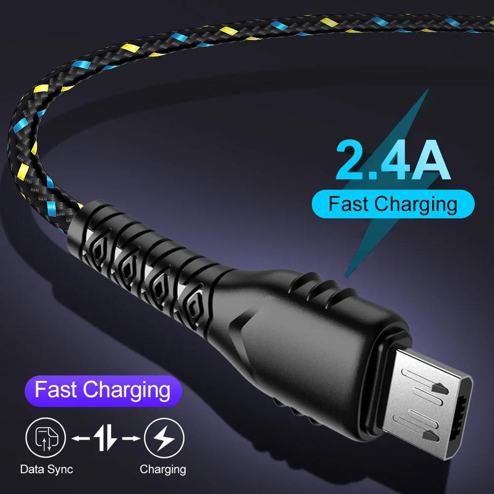 Micro usb кабель для передачи данных для samsung 2.4A Быстрая зарядка usb type C зарядный кабель для мобильного телефона зарядное устройство для huawei Xiaomi 0,5 m/1 m/2 m