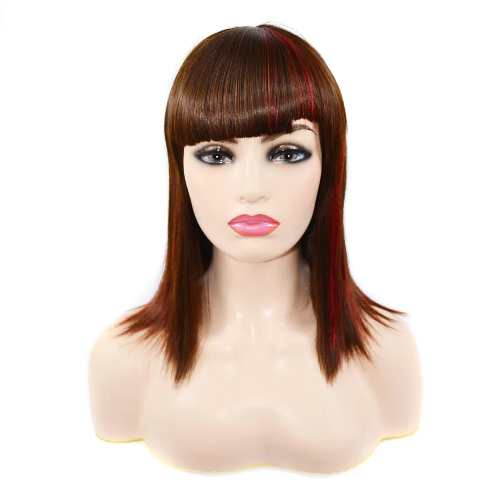 Claro e Vermelho Peruca de Cabelo Longo em Linha Cor do Cabelo em Linha Cabelo Castanho Curto Médio Reta Peruca Gradiente zm 13 Apliques e perucas