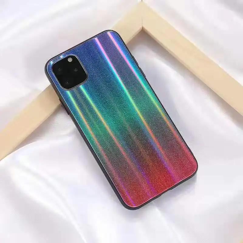 Градиент лазерный цветной, мягкий, из ТПУ противоударный чехол для iPhone 11 Pro Max чехол закаленное Стекло крышка для iPhone 7, 8, 6, 6S Plus, чехол