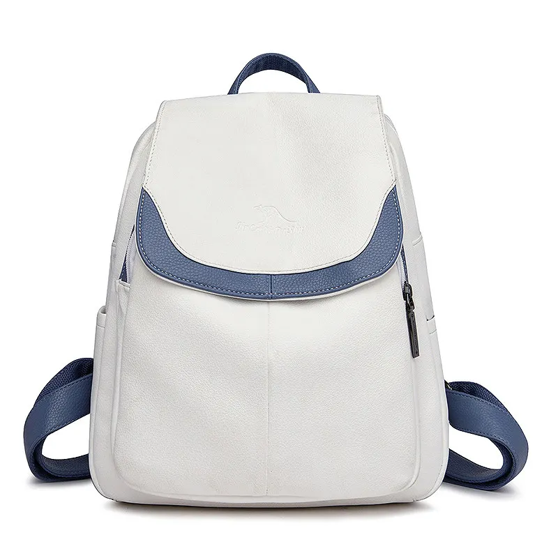 Цветной светильник в стиле пэчворк, женский рюкзак, Высококачественная водонепроницаемая сумка из мягкой кожи, школьные сумки для девочек-подростков, Mochilas - Цвет: White