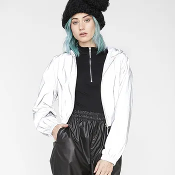 

Dulzura 2019 Autumn Winter Women Jacket Coats Reflective Hoddies Streetwear Festival Clothing Party Punk Gothic Crop Top Outwear