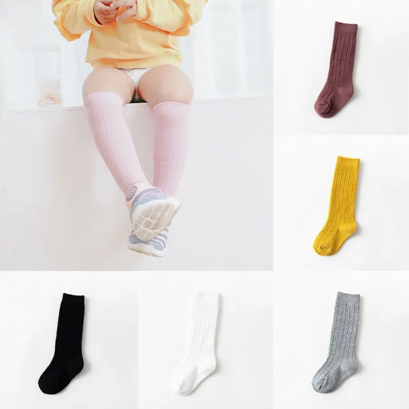 Гольфы до колена для новорожденных, теплые вязаные зимние аксессуары для носков ярких цветов для маленьких мальчиков и девочек 1-5 лет
