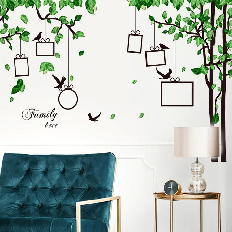 Grünes Blatt Foto Baum Wandaufkleber Wohnzimmer Sofa Hintergrund Dekoration Wandbild Eingang selbstklebend für Home Decor Aufkleber – Detail 3