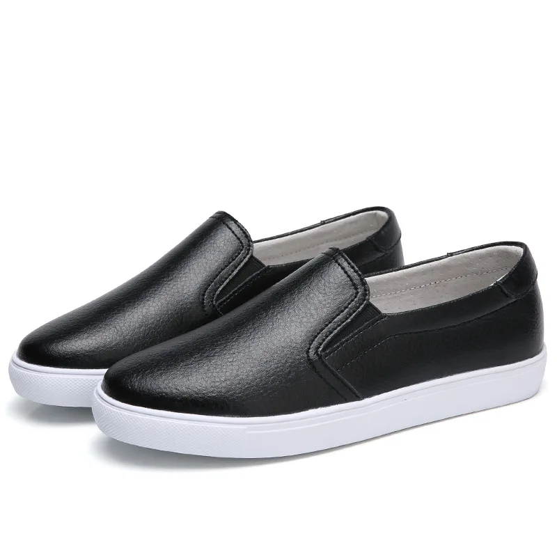 

2019 Fashion New Genuine Leather Flats Platform Slip on Loafers Shoes for Women Casual Mocasines Mujer Black White Shoes Woman