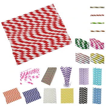 

100 x Retro Stripe Vintage Paper Drinking Straws Birthday (Yellow)4packs