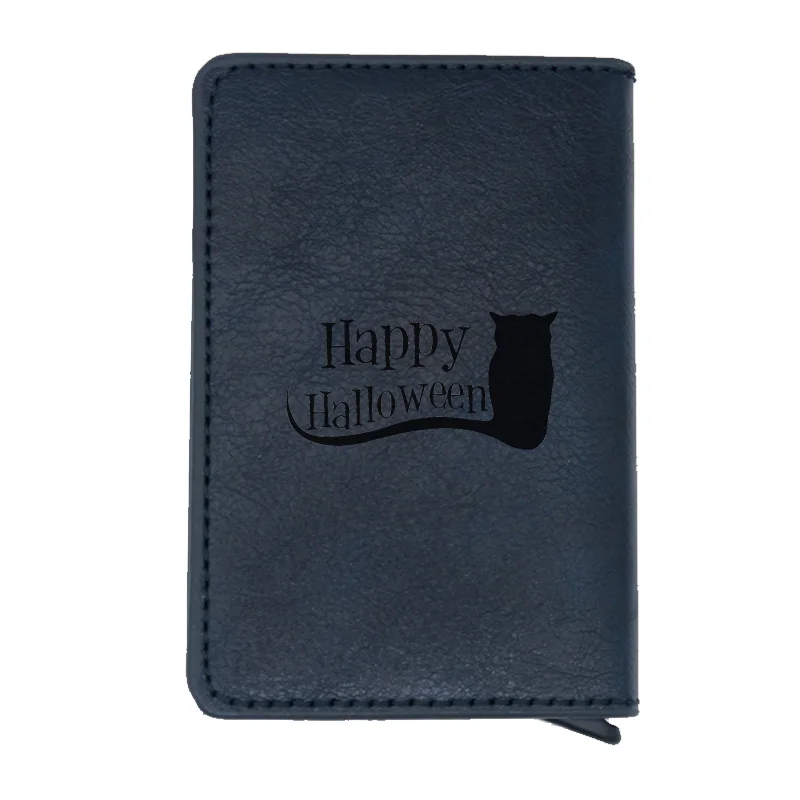 Новое поступление, модный кошелек Happy Hallowen Black Cat Rfid, Классический Мужской Женский кошелек для кредитных карт, красные кожаные кошельки, короткий кошелек - Цвет: Blue