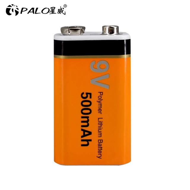 PALO 9V Rechargeable Battery 500mAh 9V Lithium rechargeable battery 9v 6f22 Li-ion batteries for Mrophone 9v Battery 1pcs battery