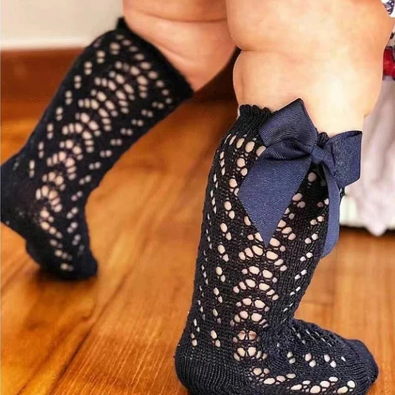 Children Girls Royal Style Bow Knee High Fishnet Socks 0-4Y kids socks kids pantyhose fishnet stockings toddler tights
