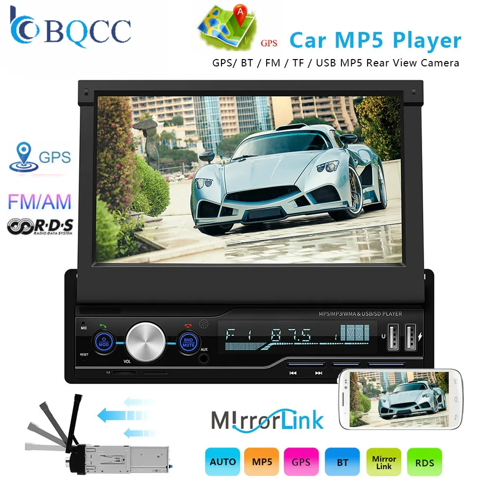 Автомагнитола Mp5 Плеер MP3 Авторадио Bluetooth RDS " 1 Din gps аудио стерео Авто складной экран FM/AM Зеркало Ссылка
