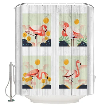 

Flamingo Wood Grain Background Bathroom Shower Curtain Home Decoration Bathroom Accessories Shower Curtain