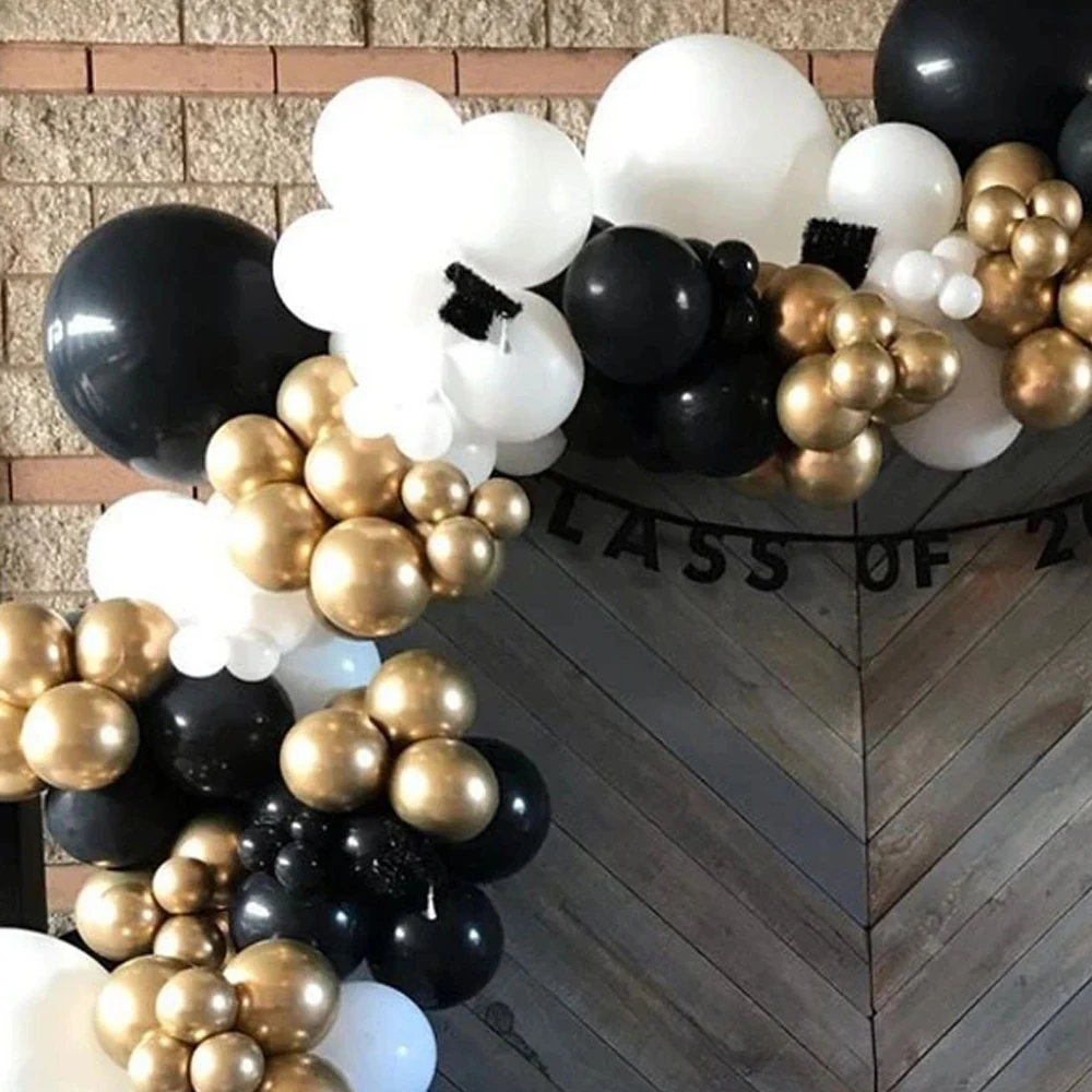 120 pz palloncini neri e oro, palloncini in lattice cromo metallizzato nero  e oro per decorazioni per feste di compleanno Kit arco ghirlanda