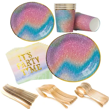 

Starry Sky Series Party Disposable Tableware Set Birthday Decorations Bronzing Tableware Decor for Kids Birthday Party Supplies