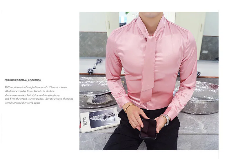 3 Одноцветный галстук рубашка мужская с длинным рукавом Slim Fit рубашка-смокинг розовая Свадебная рубашка жениха Мужская Chemise Homme Manche Longue плюс размер 5xl
