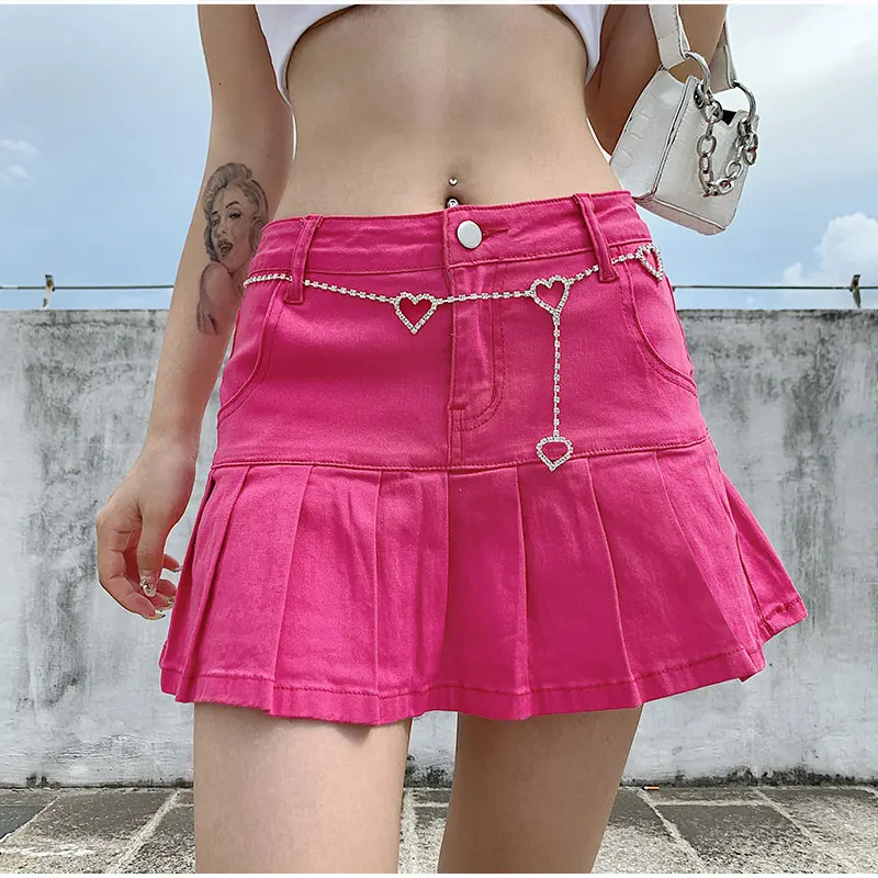 Mini saia jeans vintage y2k cós baixo, saia plissada estilo punk coreano  com forro _ - AliExpress Mobile