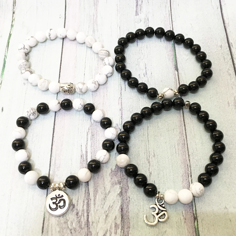 MG0565 New Design Luxurious Gem Stone Bracelet Set AA Grade Black Onyx Women`s Spiritual Bracelet Howlite Ohm Energy Bracelet
