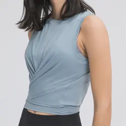 Nepoagym AMBITION Lightweight Tie Back Cropped Women Workout Shirts Twist Front Brushed Gym Tank Tops Sleeveless Summer Yoga Top