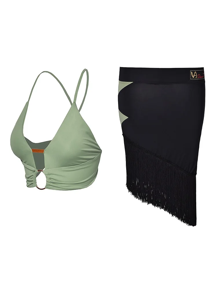 2Pcs Платье для латинских танцев, женское платье для танго, ча-румбы, самбы, сальсы, одежда, сексуальный жилет, юбка с бахромой, костюмы для латинских танцев, тренировочная одежда, DNV12275 - Цвет: 2Pcs
