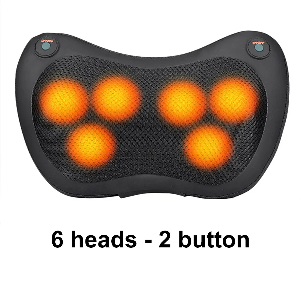 black 2button 6head Шиацу массажная подушка головки автомобиля спины шеи Массажер домашний талии Электрический массаж тела массажер - Цвет: black 2button 6head