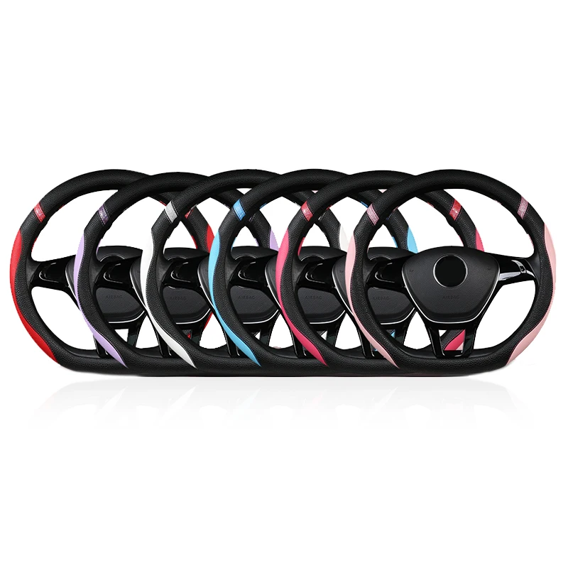 

38cm Steering Wheel Cover D-Type PU Leather Universal Auto White Car Sports style 15-inch Anti-Slip