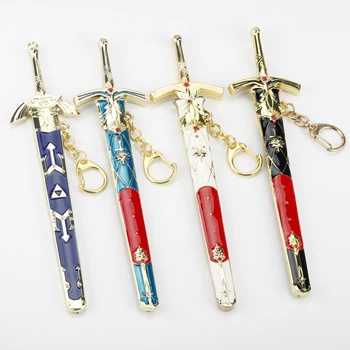 

dongsheng FATE Stay Night Saber Keychain Gold Excalibur Morgan Metal Sword Key Chain Ring For Men Car Women Bag Jewelry Chaveiro