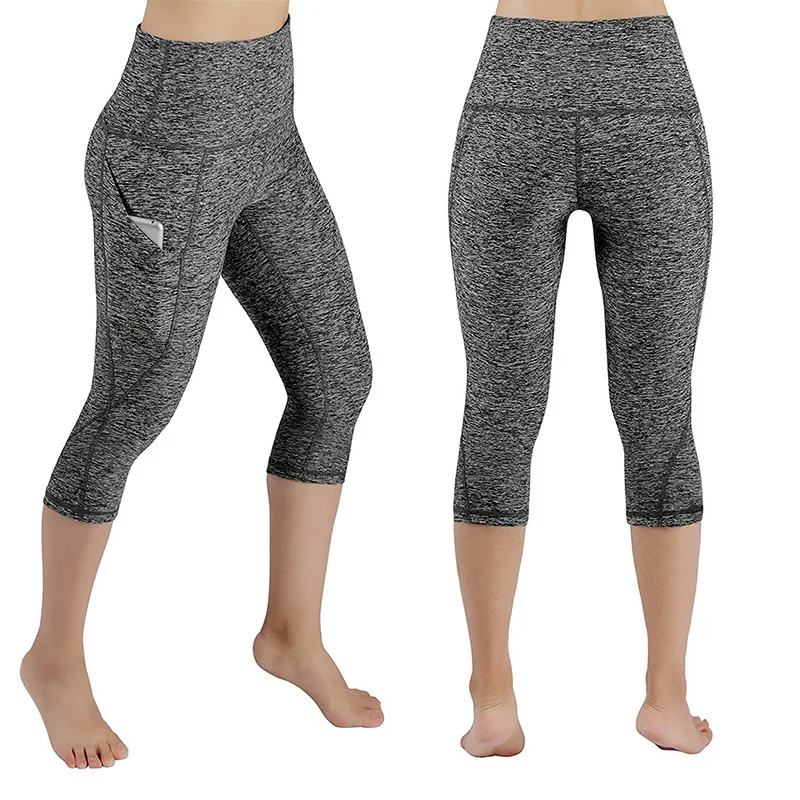 Sports Leggings Women 3/4 Gym Tights Casual Cropped Yoga With Side Pockets