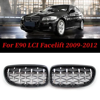 

Front Kidney Grill, Front Hood Diamond Grille Meteor Grill For-BMW 3 Series E90 E91 2009-2012 Gloss Black & Chrome