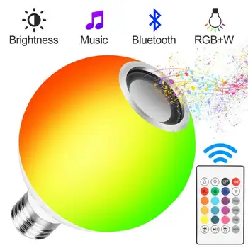 

RGB+White 12W E27 Smart LED Light Bulb Bluetooth Music Speaker Lamp+Remote Smart RGB Bulb Wireless LED Lamp 100-240V DROPSHIP