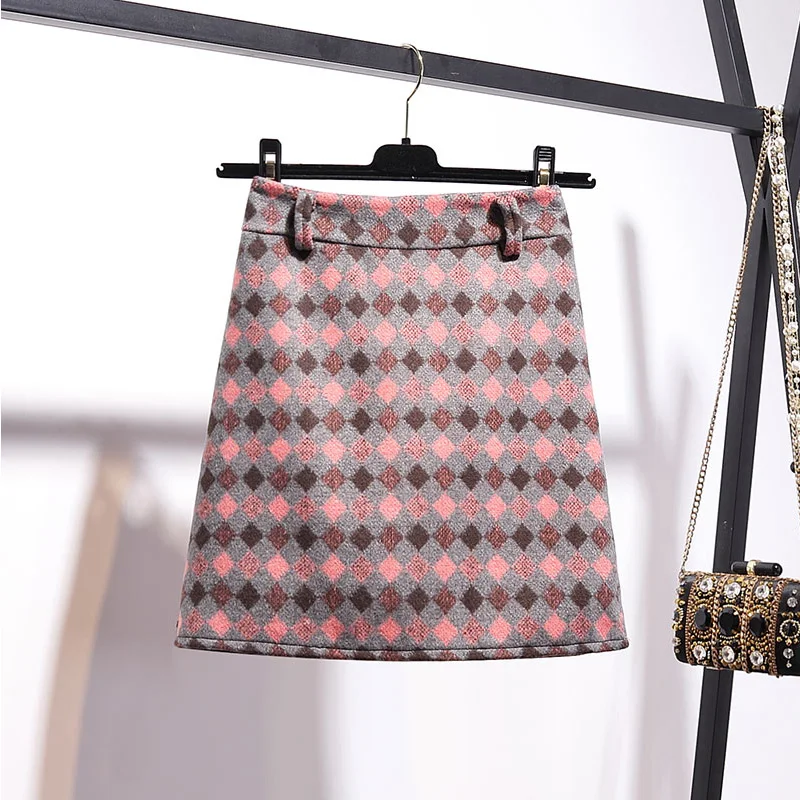 Pink Skirt Trytree/осенне-зимний женский комплект из двух предметов, повседневный Вязаный топ с круглым вырезом и перекрестной лентой+ юбка, клетчатый мини-офисный комплект из 2 предметов - Цвет: Pink Skirt