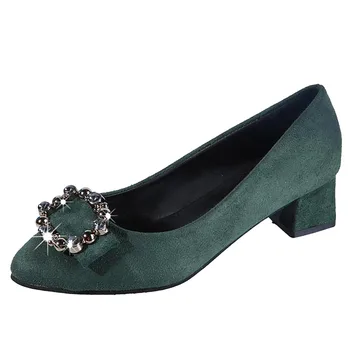 

Shoes Woman Wild Crystal Flock Rubber Pointed Toe Noble High Heel Slip-On Expensive Four Seasons Shoes Woman High Heel