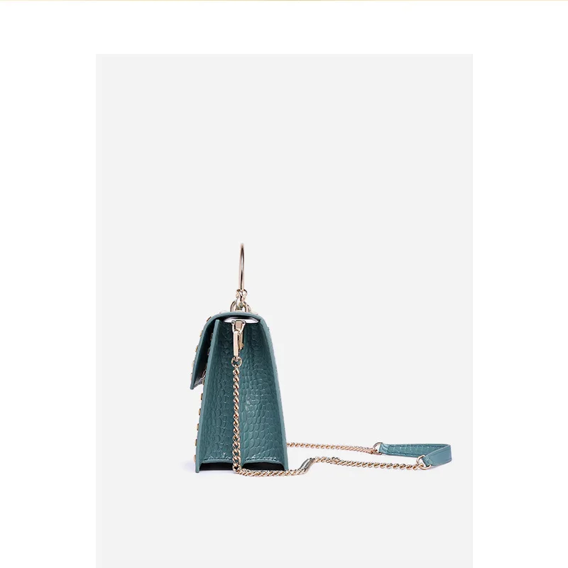 

Non-mainstream Design Crocodile Pattern WOMEN'S Bag 2019 New Style Genuine Leather Rivet Bag with Chain Versatile Shoulder Bag/