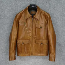 Классическая кожаная куртка Newsboy. Теплая винтажная коричневая куртка из бычьей кожи. Мужская модная верхняя одежда из натуральной кожи