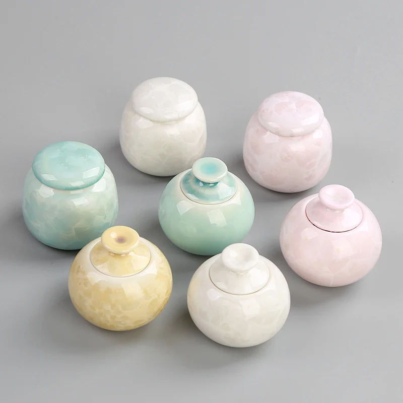 

Ceramic Tea Pot Fragrant Powder Paste Square Storage Decorative Ornaments Green Tea Can