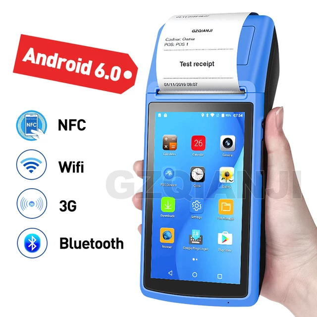 POS Android 6 0 PDA ręczny Terminal płatniczy PDA 3G NFC WiFi z kamerą drukarka paragonowa 58mm na rynek zamówień mobilnych tanie i dobre opinie GZQIANJI Przewodowy bezprzewodowy Thermal Receipt Printer Bluetooth Czarny i biały manual 20ppm 100-240 v Dla Komercyjnych