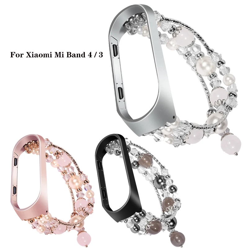 

Agate Wrist bands + Metal watch cases For Xiaomi Mi Band 3 / 4 Fitness traker Bluetooth Sports Waterproof Smart Bracelet Strap