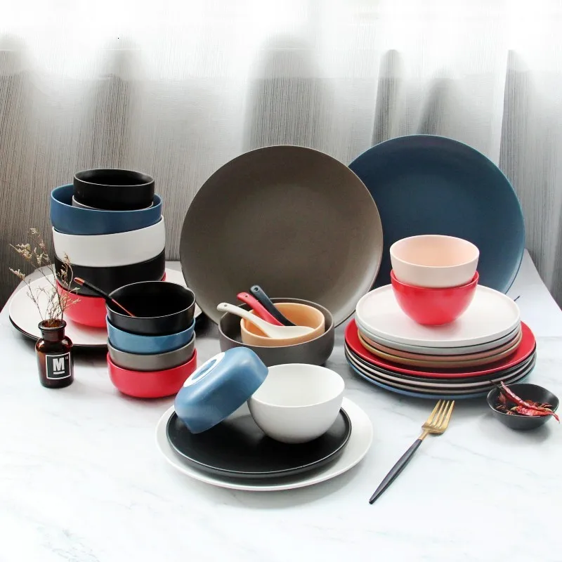 Круглая тарелка ceramica в стиле Северной Европы, синий пепел, черный и белый цвет, однотонный диск в западном стиле, матовый домашний стейк