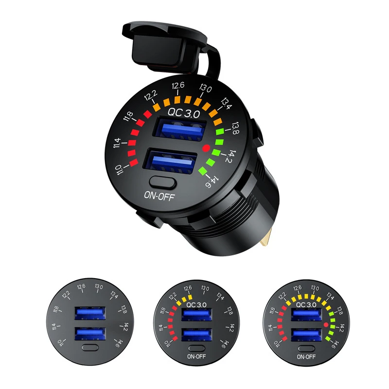 QC 3.0 Dual USB Car Charger 12V 24V Waterproof 18W Outlet Fast Charge with LED Voltmeter ON OFF Switch Power Cable for | Автомобили и
